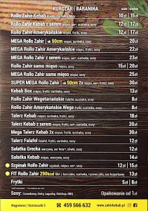 Menu Zahir Kebab Wągrowiec 01